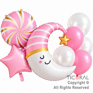 SET DE GLOBOS METALIZADO LUNA ROSA 8 UNIDADES